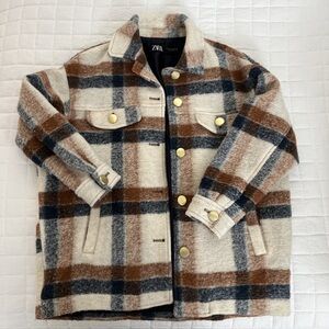 Zara Women's Checkered Blazer - Brown, Cream, and Blue